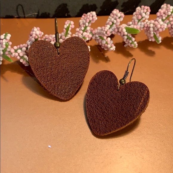 Repurposed leather heart earrings